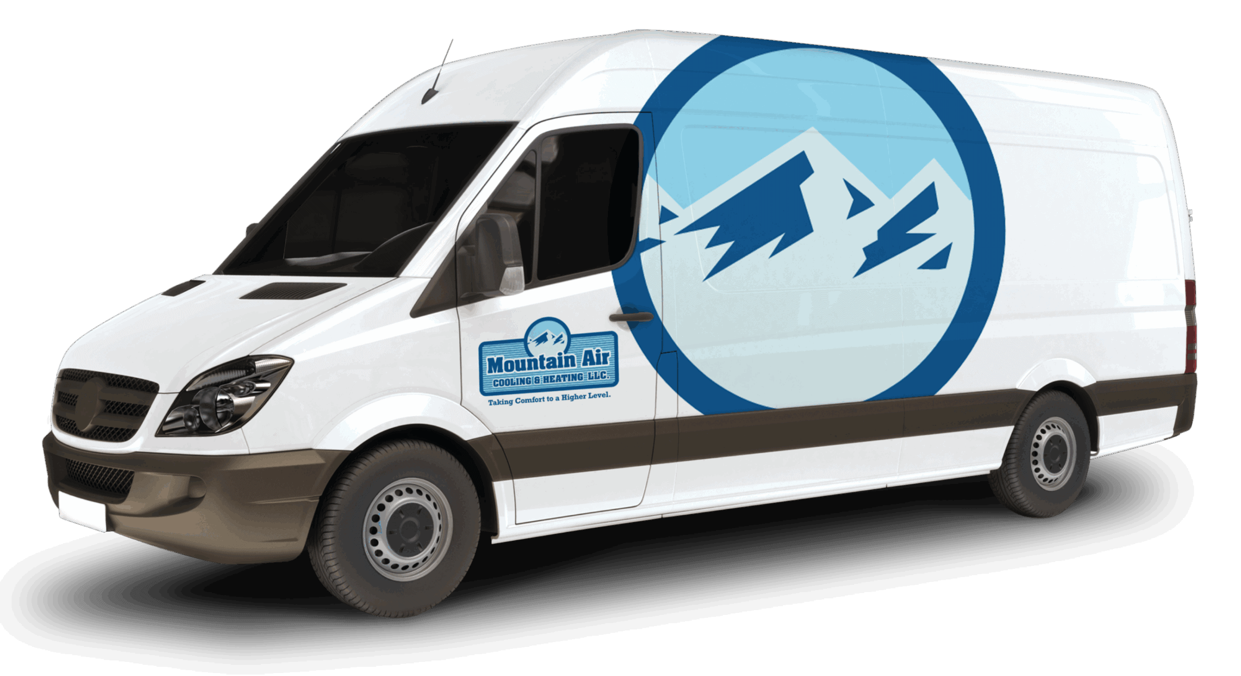 Mountain Air Cooling & Heating service vehicle with company branding across it.